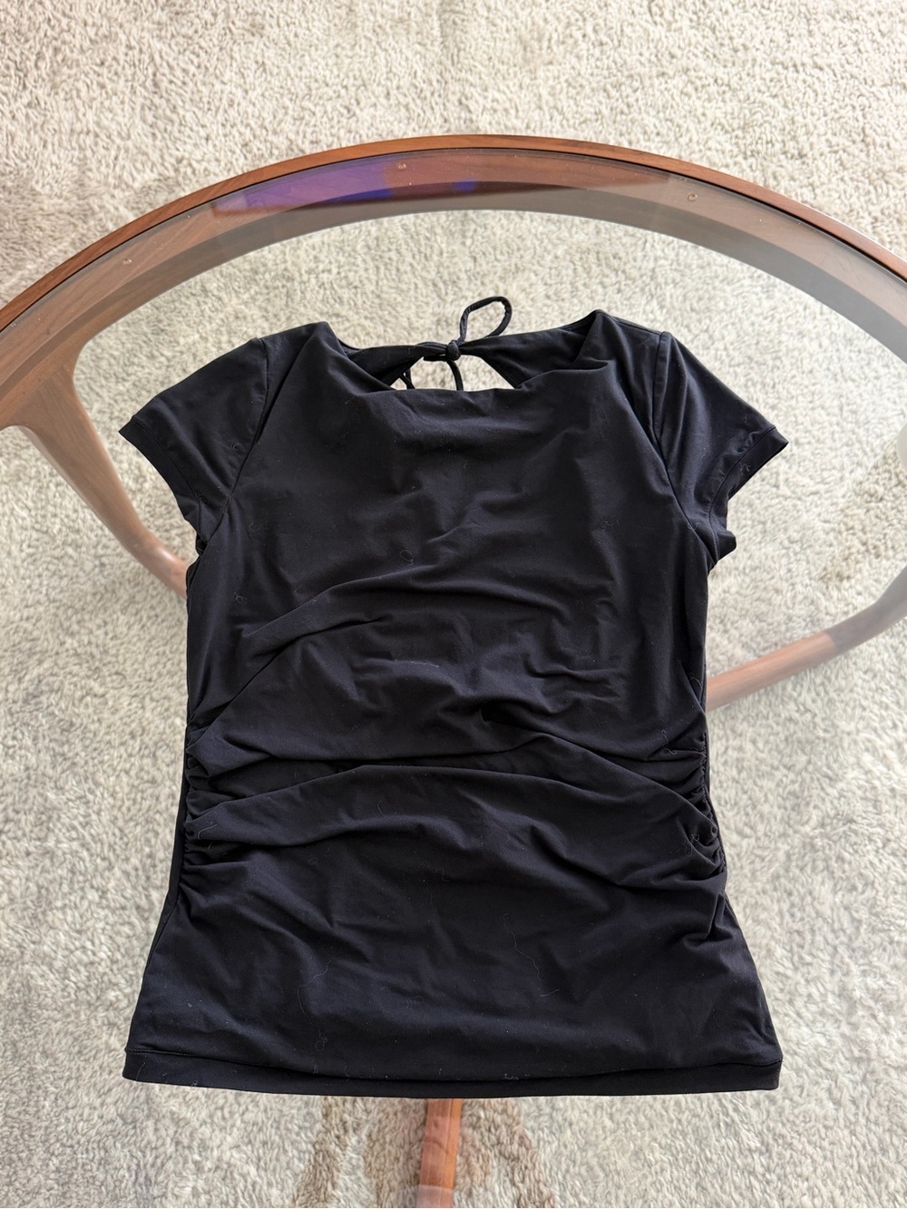 Aritzia Black Ruched Contour Open Back Tie Top